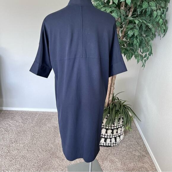 Lafayette 148 New York V-Neck Shirtdress Navy Blue - Picture 9 of 12